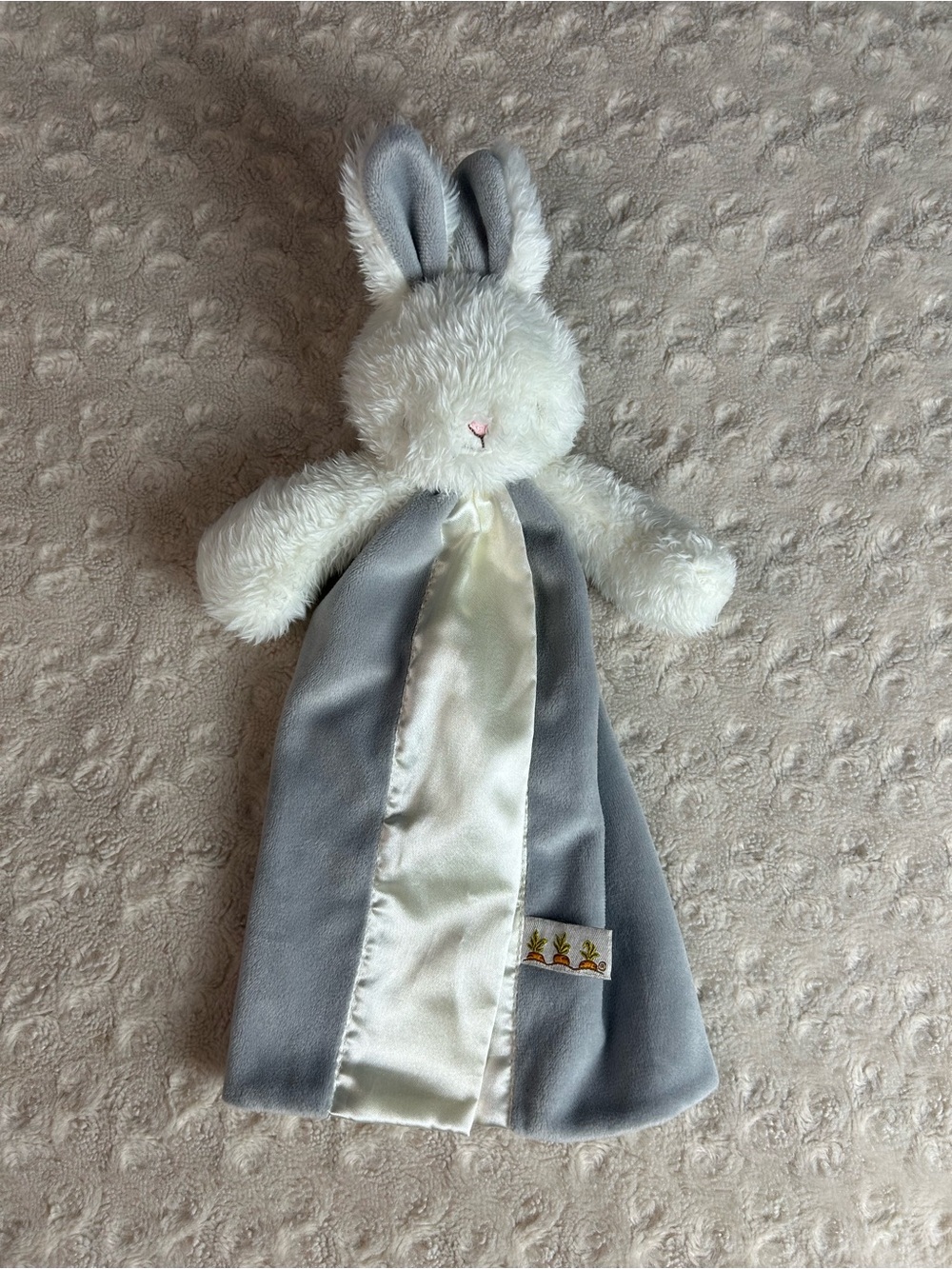 Bunnies by the Bay Bunny Rabbit Lovey Security Blanket Carrots Gray White 13"
